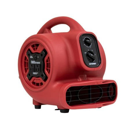 XPOWER 1/4 HP, 925 CFM, 2.3 Amps, 4 Positions, 3 Speeds Mini Mighty Air Mover with Power Outlets and 3-Hour Timer P-230AT-Red